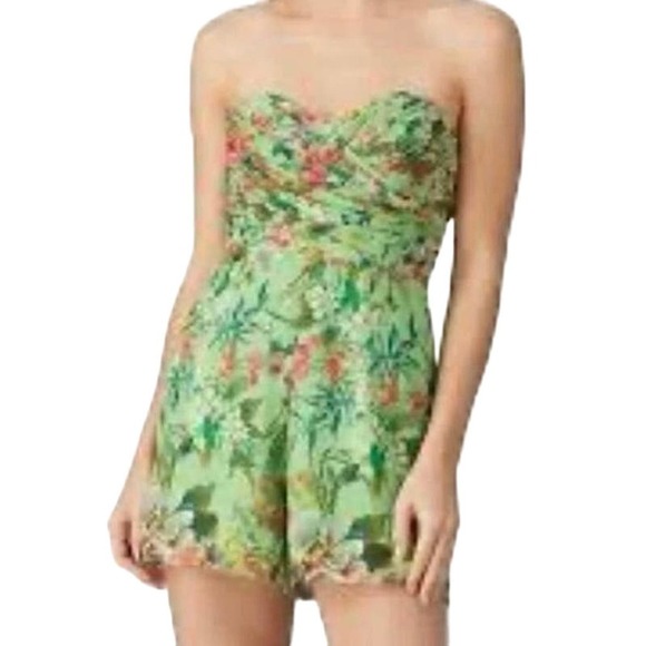 JAY GODFREY Lydia Green Floral Mini Shorts Romper Strapless - Sz 2 - Picture 1 of 6